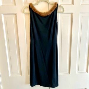 CACHE - Fur Lined Black Cocktail Dress - Scoop Back - Sz 4